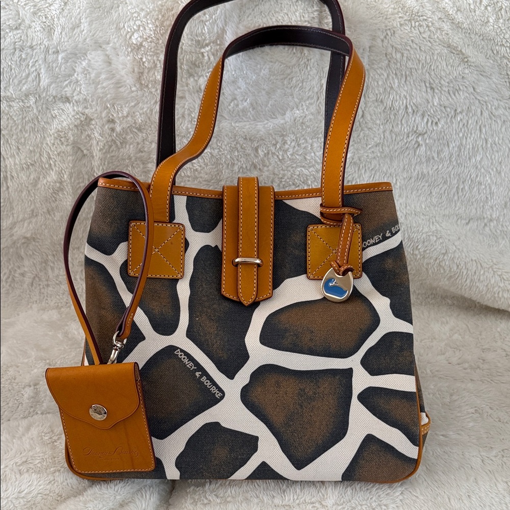 Dooney & Bourke Giraffe Print Shoulder Bag with Tan and Brown Accents